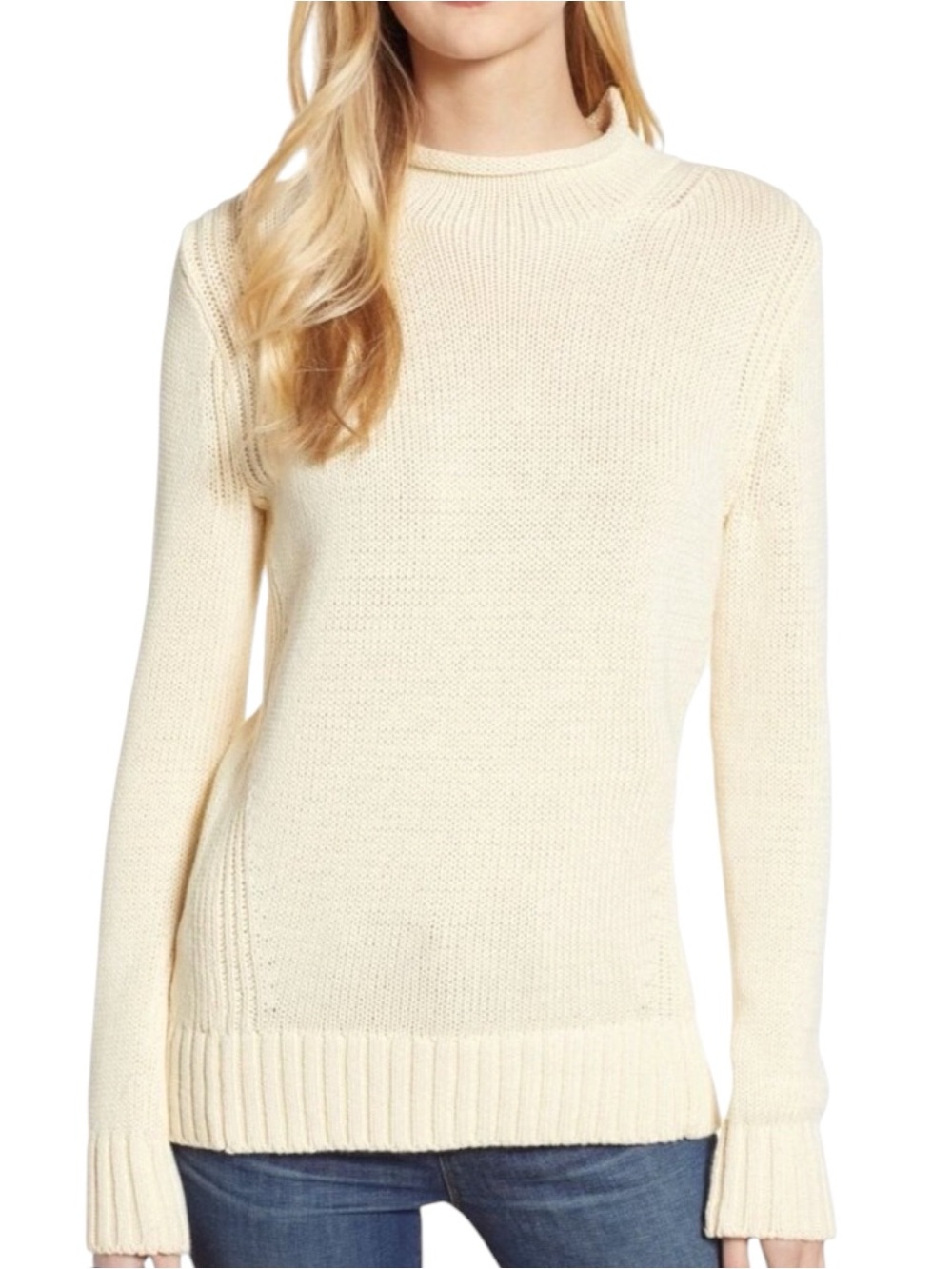 J. CREW ALWAYS Mock Roll Neck Sweater in Ivory Size Small -- FALL STAPLE!!!